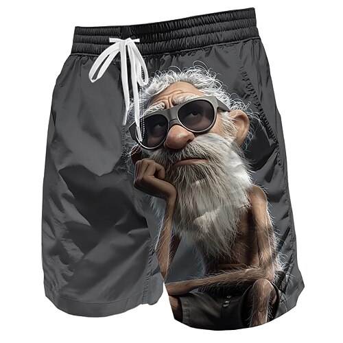 Herren Comic-Figuren Lustig Alter Mann Badehosen Badeshorts Boardshorts Mittlere Taille Retro Vintage Outdoor Urlaub Alltagskleidung Seitentaschen Netzfutter Elastischer Kordelzug in der Taille Image