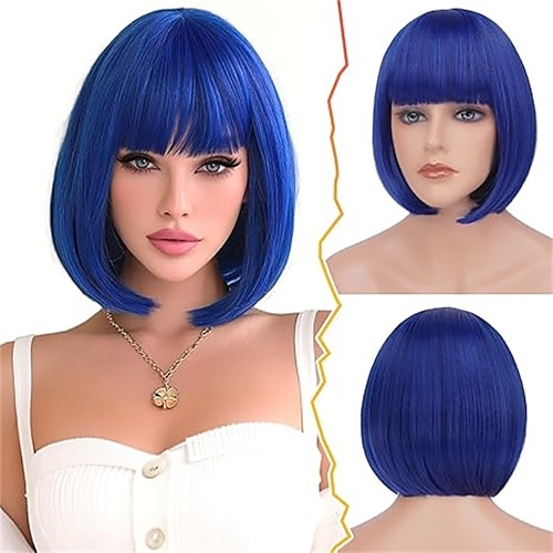Kurze blonde Bob-Perücken – kurze platinblonde Bob-Perücke mit Pony für Damen – 30 cm lange, kinnlange, natürlich aussehende, weiche Kunsthaar-Perücke für Partys Image