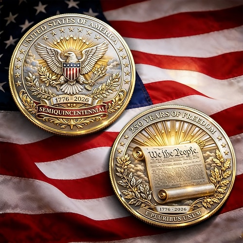 Gedenkmünze zum 250. Jahrestag der USA, patriotische Sammlermünze mit Adler „Wir, das Volk"-Schriftzug, langlebiges Souvenir aus Metall zur Dekoration, 1776–2026, 500-jähriges Jubiläum Image