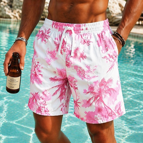 Herren Kokospalme Farbverlauf Tropische Pflanzen Badehosen Badeanzüge Badeshorts Boardshorts Mittlere Taille Hawaiianisch Outdoor Urlaub Alltagskleidung Seitentaschen Netzfutter Elastischer Kordelzug Image