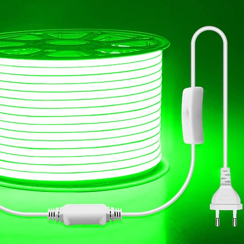6,5–132 Fuß lange, wasserdichte COB-LED-Streifen für den Außenbereich – warmweißes, natürliches Licht, rotes, blaues, grünes, gelbes, pinkes und violettes Licht, mit 1,5 m langem Schaltkabel, 220 V Image