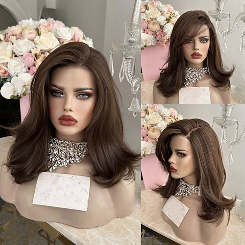 Echthaar 5x5 Verschluss 13x4 Spitzenfront Perücke Freier Scheitel Brasilianisches Haar Gewellt Braun Natürlich Perücke 150% 180% Haardichte mit Babyhaaren Natürlicher Haaransatz 100% Unbehandelt Image