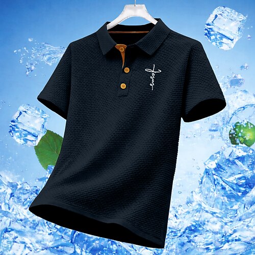 Herren Waffel-Poloshirts Polohemd aus Eisseide-Seersucker Lässig Arbeit Revers Kurzarm Basic Modern Kreuz Knöpfe Kühlung Sommer Frühling Blau Schwarz Weiß Marineblau Dunkelgrau Leicht Blau Image
