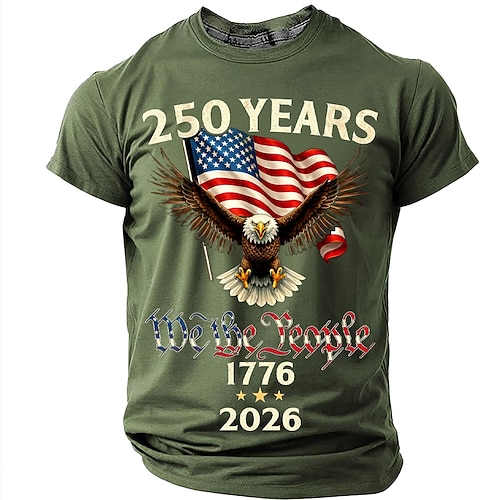 250 Jahre 1776–2026 Wir, das Volk – Patriotisches Herren-T-Shirt mit Weißkopfseeadler und amerikanischer Flagge im Vintage-Stil – USA-Stolz – Grafik-Rundhalsausschnitt – Kurzarm – Geschenk zum Image