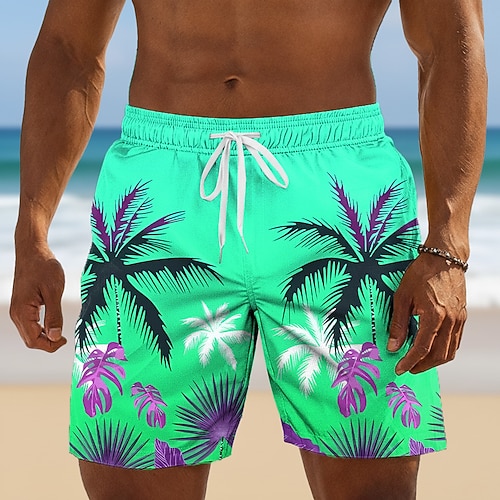 Herren Kokospalme Farbverlauf Tropische Pflanzen Badehosen Badeanzüge Badeshorts Boardshorts Mittlere Taille Hawaiianisch Outdoor Strandurlaub Seitentaschen Netzfutter Elastischer Kordelzug in der Image