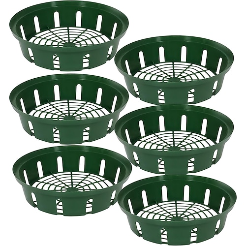6er-Pack Pflanzkörbe aus Kunststoff für Blumenzwiebeln, 26 x 22 x 7 cm, grüne Pflanzgefäße, leichte, wetterfeste Pflanzkörbe für die Gartenpflanzung im Freien Image