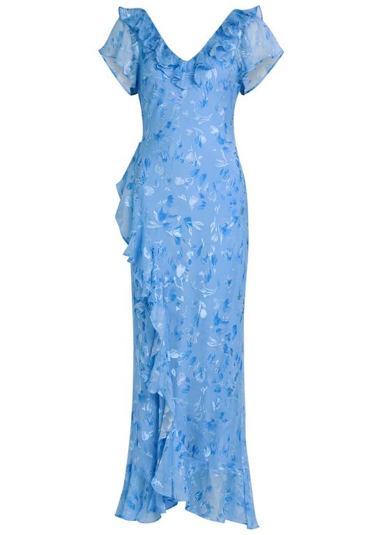 Meadow Devoré Silk-Blend Maxi Dress - Blue - Rixo Dresses