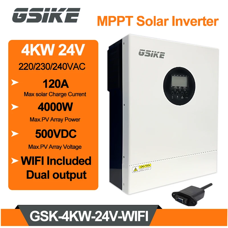 Onduleur hybride GSIKE 4KW 24V, onduleur à phase séparée 220V, chargeur solaire à onde sinusoïdale pure, onduleur parallèle 150A MPPT, chargeur double CT