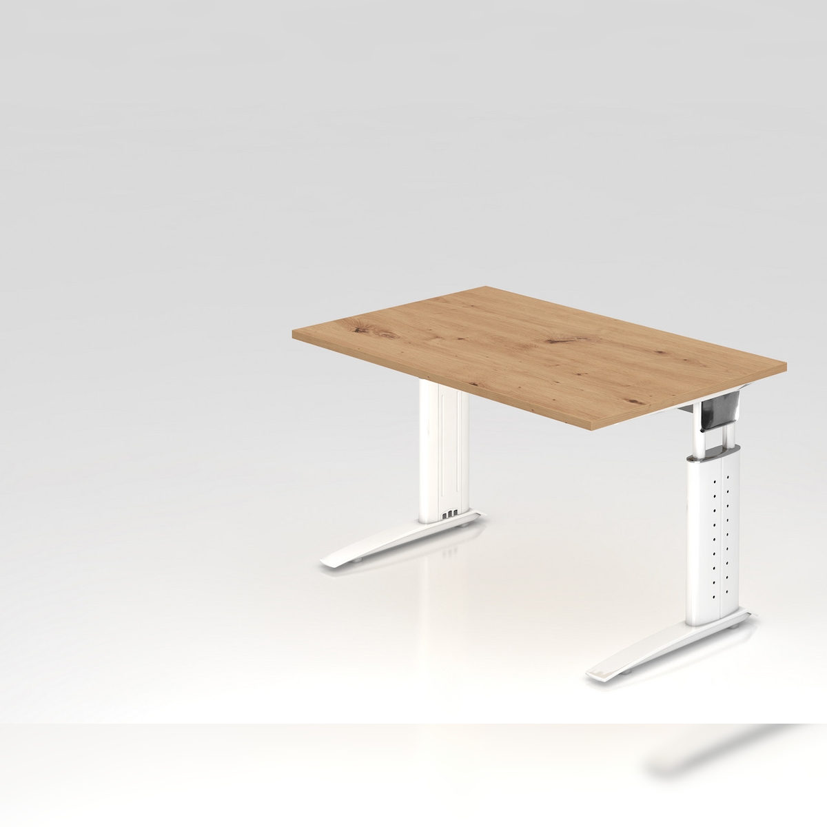 PROREGAL Schreibtisch Mauri | Asteiche | Weißes Gestell | BxT 120x80cm | Arbeitshöhe 68-86cm | höhenjustierbar, 2cm Raster | C-Fuß-Gestell Image