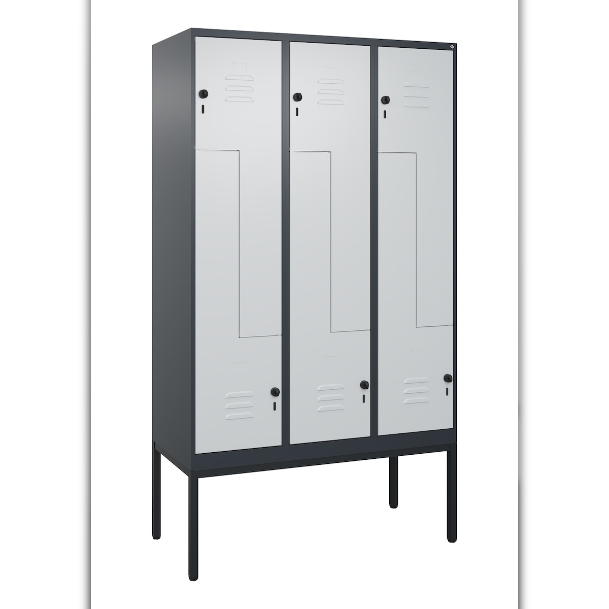 C+P Z-Spind Classic PLUS, Gestell, 6 Abteile, HxBxT 212x120x50cm, Sicherheitsdrehriegel, Anthrazit/Hellgrau von PROREGAL Image