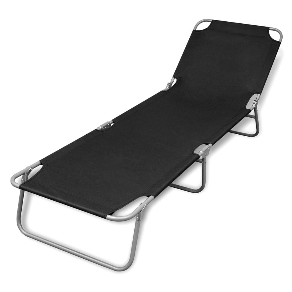 Helloshop26 - Sonnenliege Deckstuhl Sonnenbett Gartenbett Terrassenmöbel klappbare Gartenmöbel schwarz pulverbeschichteter Stahl 02_0012797 Image