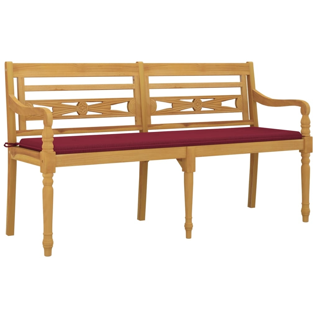 Helloshop26 - Gartenbank Terrassenmöbel mit bordeauxrotem Kissen 150 cm massives Teakholz 02_0011092 Image