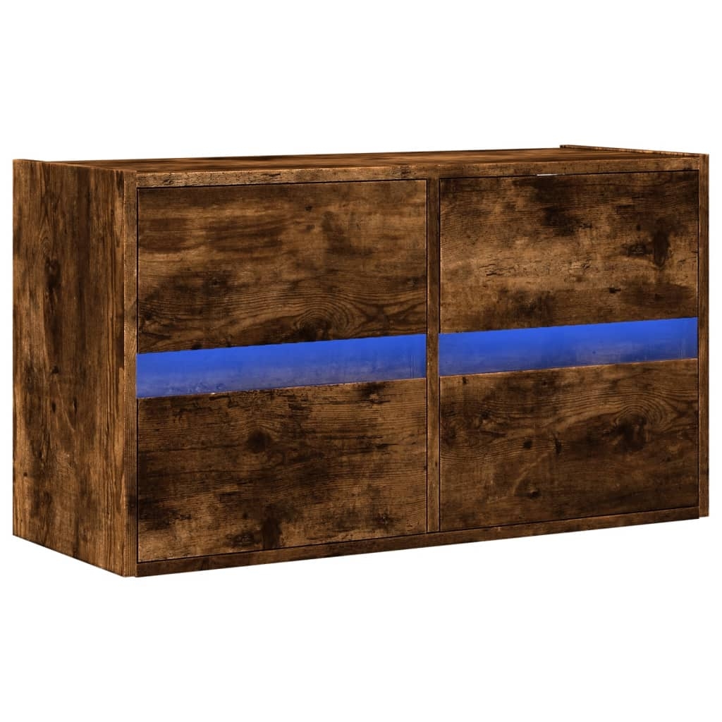 Helloshop26 - Multimedia-TV-Möbel TV-Regal Sideboard TV-Schrank Wohnwand mit LED-Beleuchtung geräucherte Eiche 80 x 31 x 45 cm 02_0027995 Image