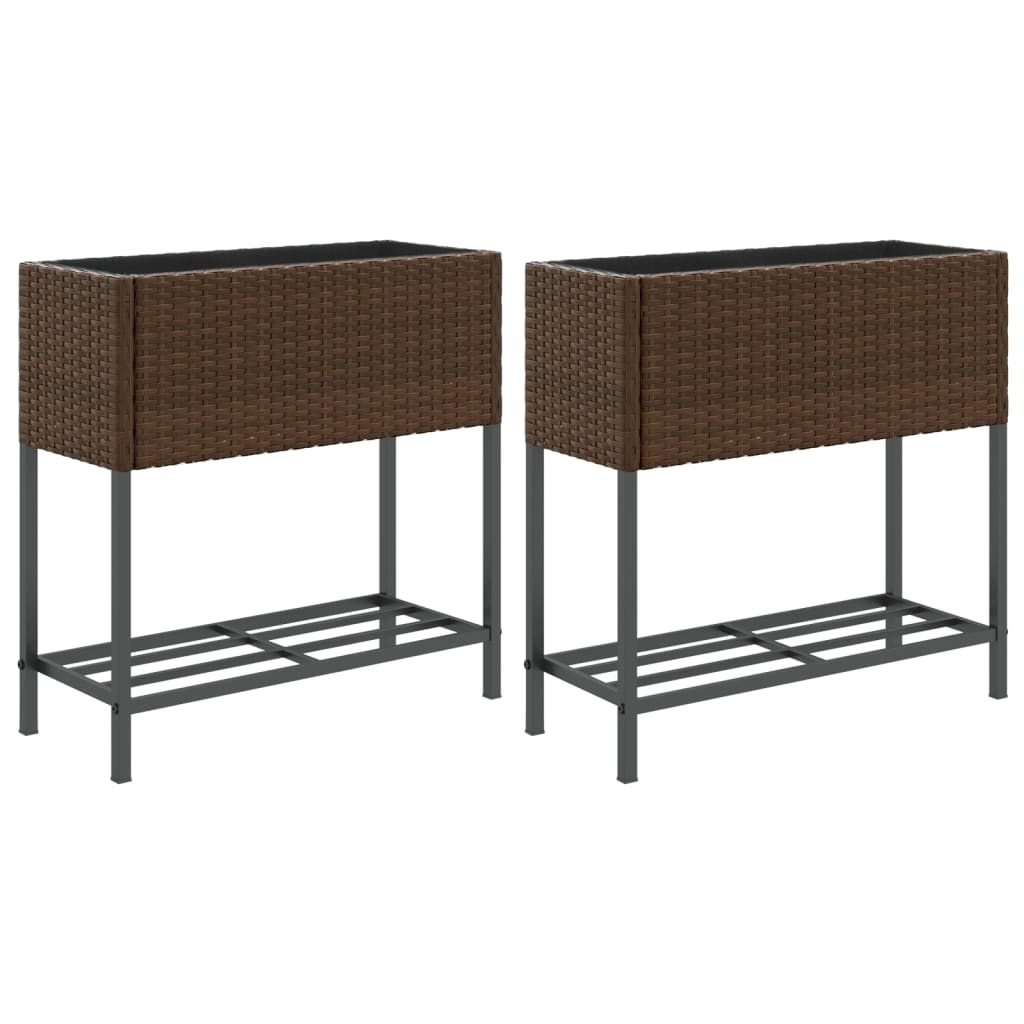 Helloshop26 - Hochbeet-Pflanzkasten für Pflanzen Blumen Garten Terrasse mit Ablage 2er-Set braun 70 x 28 x 70 cm braunes 02_0038883 Image