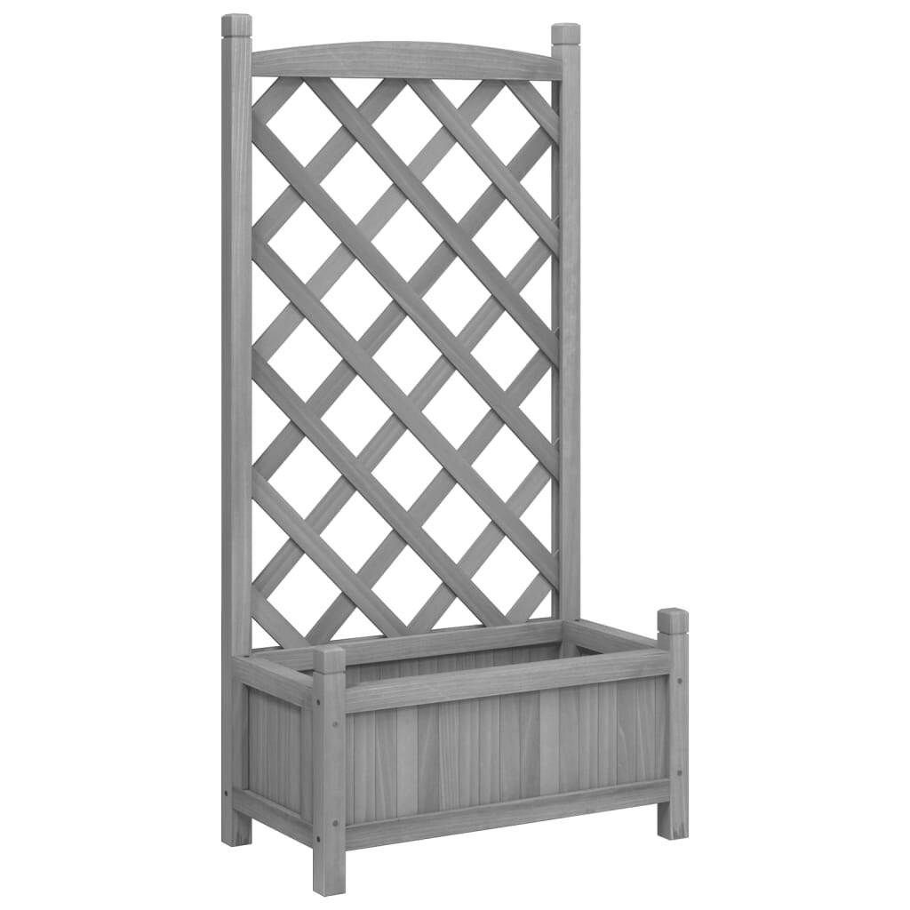 Helloshop26 - Hochbeet für Pflanzen und Blumen Terrasse oder Garten mit Rankgitter massives graues Tannenholz 02_0038321 Image
