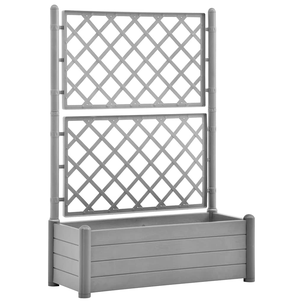 Helloshop26 - Hochbeet für Pflanzen Blumen und Terrasse mit Rankgitter 100 x 43 x 142 cm PP steingrau 02_0038221 Image