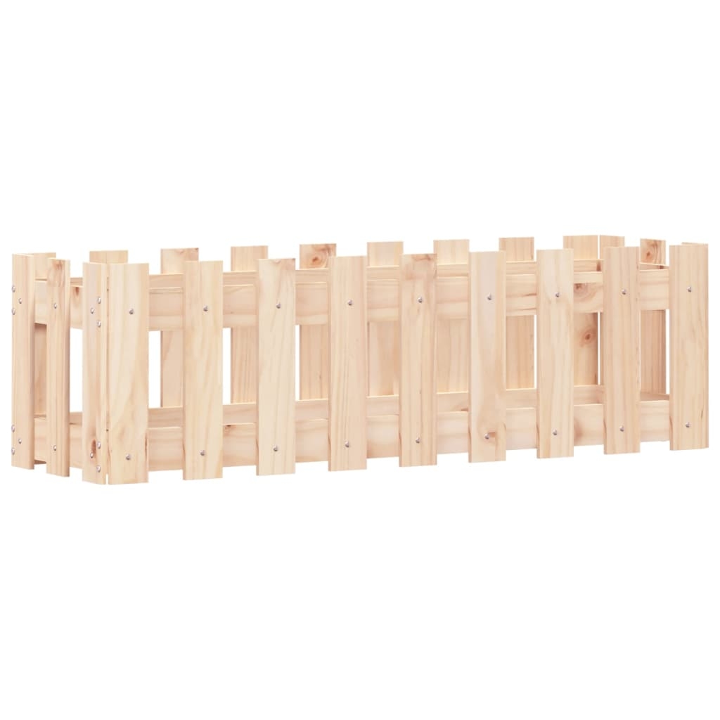Helloshop26 - Hochbeet für Pflanzen Blumen Terrasse Garten Gartengestaltung mit Zaun 100 x 30 x 30 cm Kiefernholz massiv braun 02_0039786 Image