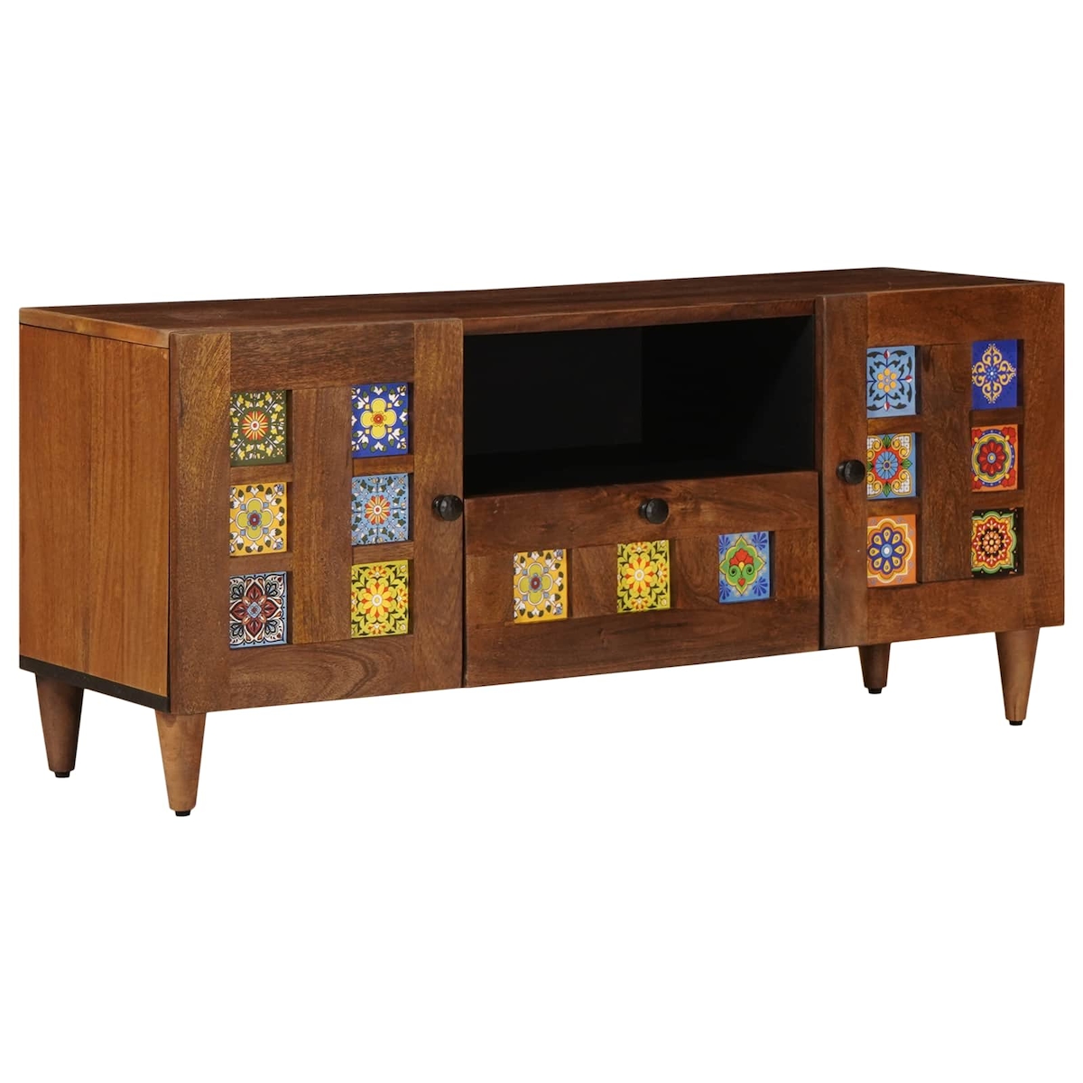 Helloshop26 - Moderner rechteckiger TV-Ständer mit praktischem Stauraum für das Wohnzimmer 105 x 33 x 46 cm aus Mangoholz mit 02_0057799 Image
