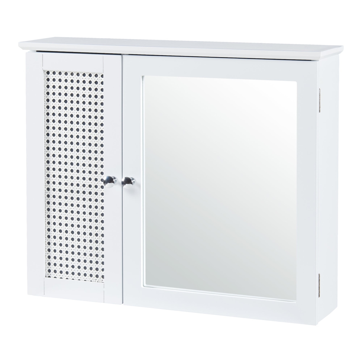 Helloshop26 - Wandmontierter Badezimmerschrank/Regal 50 x 60 x 15 cm mit Spiegel MDF PVC Rattanoptik weiß 03_0008893 Image