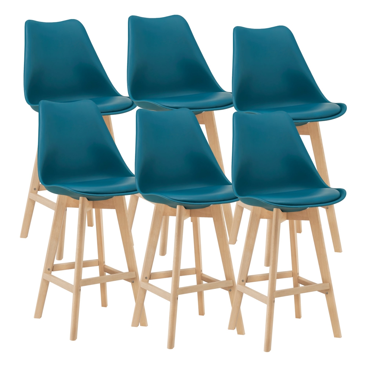 Helloshop26 - Set mit 6 Barhockern aus Kunststoff Buchenoptik 105 x 48 x 58 cm Türkis 03_0008730 Image