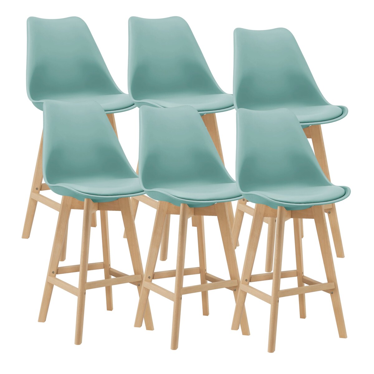Helloshop26 - Set mit 6 Barhockern aus Kunststoff Buchenoptik 105 x 48 x 58 cm mintgrün 03_0008727 Image