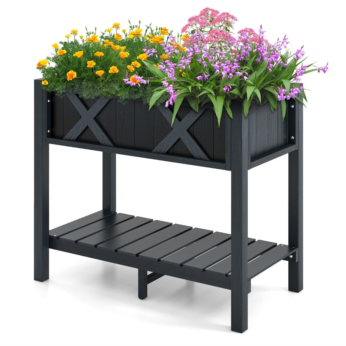 Helloshop26 - Hochbeet für den Außenbereich 86 x 45 x 73 cm mit ergonomischer Ablagefläche schwarzes Design aus HIPS 20_0020808 Image