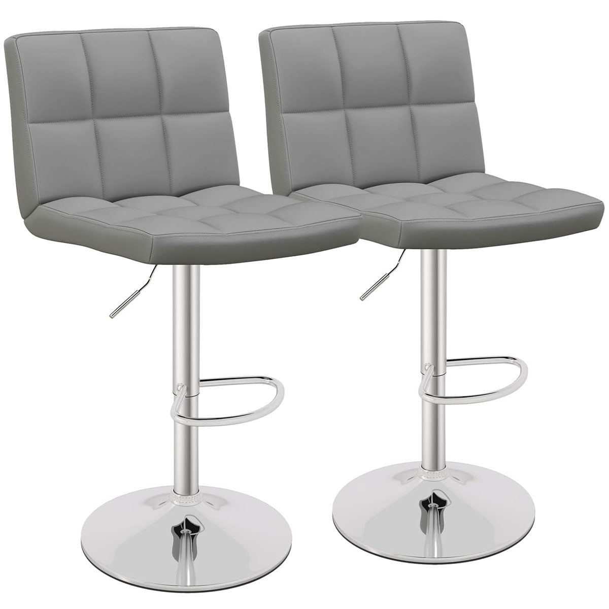 Helloshop26 - Set aus 2 drehbaren Barhockern 42,5 x 43 x 96,5–116,5 cm ergonomischer Komfort elegantes Design in grauem Kunstleder 20_0012541 Image