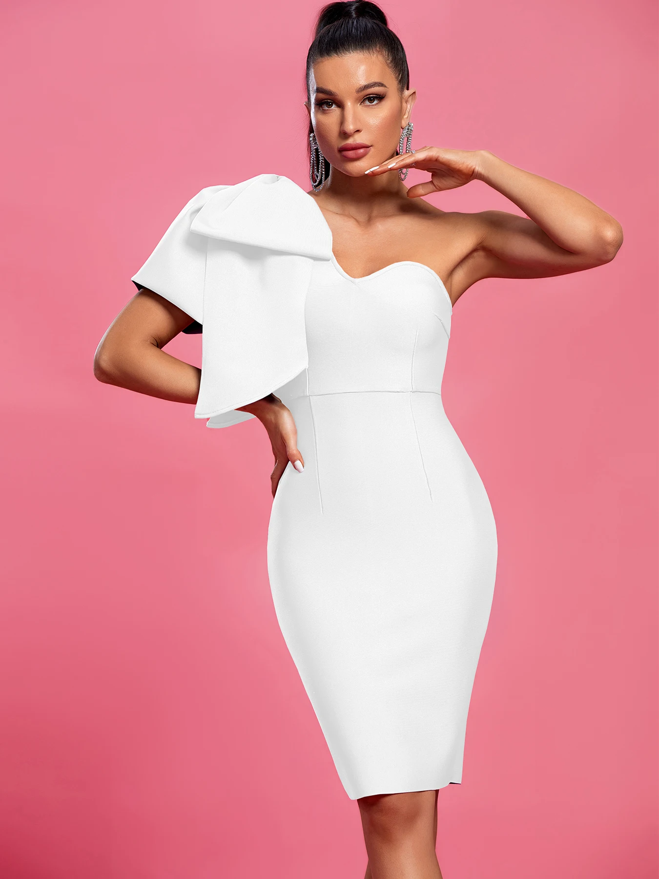 Abend Bandage Kleid weiß elegante Party kleider für Frauen Rüschen sexy One Shoulder Geburtstag Club Outfit Sommer neu