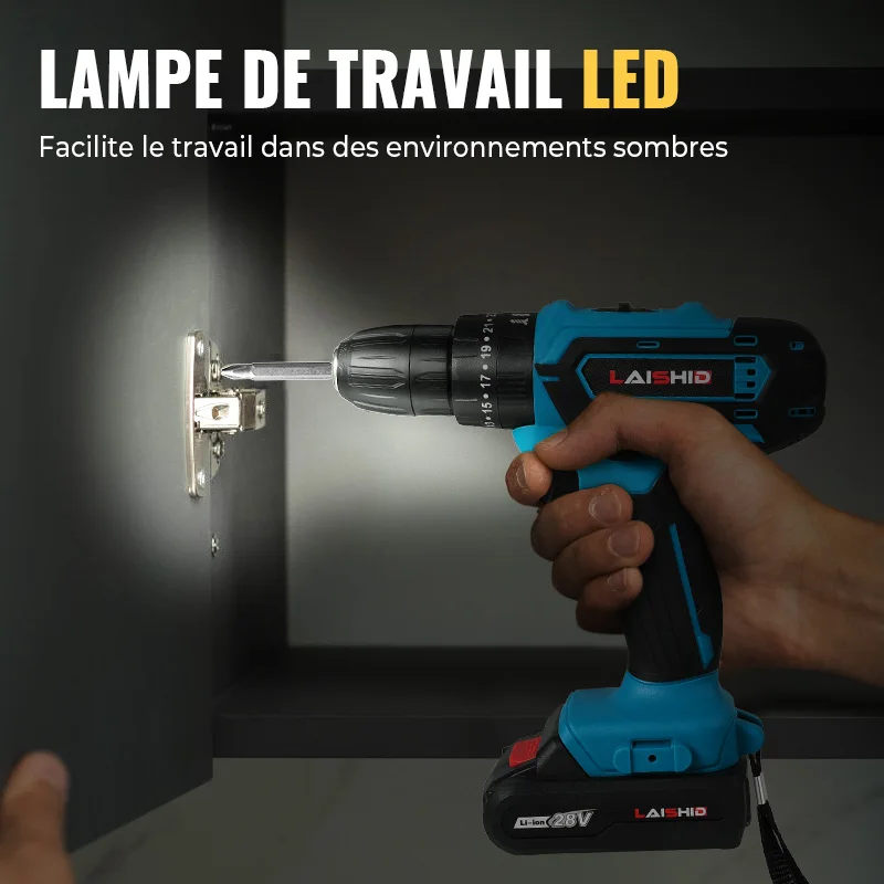 Trapano Avvitatore a Percussione Senza Fili 21V, Cacciavite Elettrico, Trapano Elettrico a Martello, Mini Trapano Portatile Wireless, Utensili Elettrici a Batteria agli Ioni di Litio