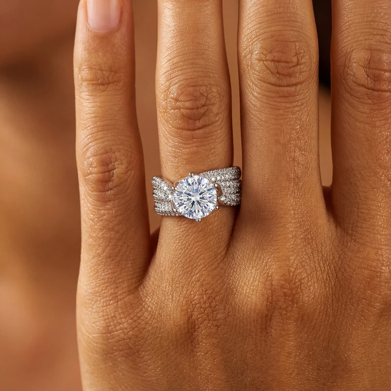 Täglich tragbare runde sechszackige große Ringe mit kubischem Zirkon für Frauen, silberfarben, hochwertige Damenaccessoires, Hochzeitsschmuck Image
