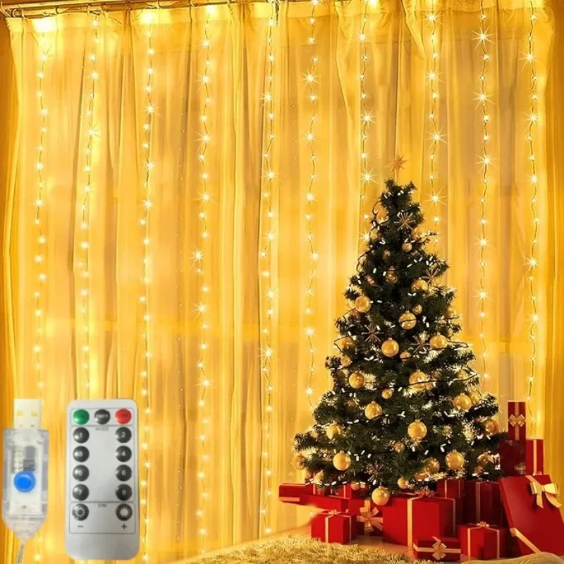 Fernbedienbare Vorhang-Lichterkette 3/4/6M LED 8 Modi Fenster USB-Betriebene Lichterkette Festoon Party Weihnachten Neujahr Weihnachtsbeleuchtung Deko