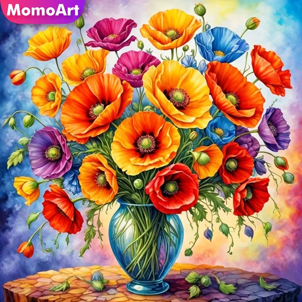 Momoart DIY Diamant-Mosaik Blumen-Mohnblumen-Set Neuerscheinung Malerei-Vase Vollquadratische Runde Diamant-Stickerei Heimdekoration Image