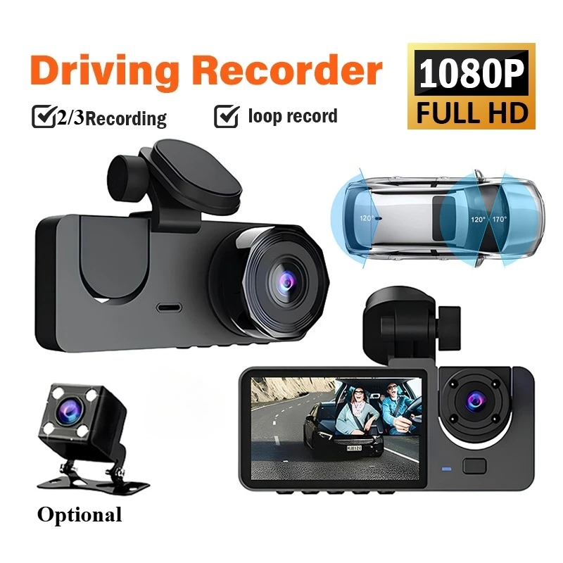 2/3-Kanal-Dashcam, 1080p Full HD, Loop-Aufnahme, Rückfahrkamera, Nachtsicht, Weitwinkelobjektiv, universelle Passform Image