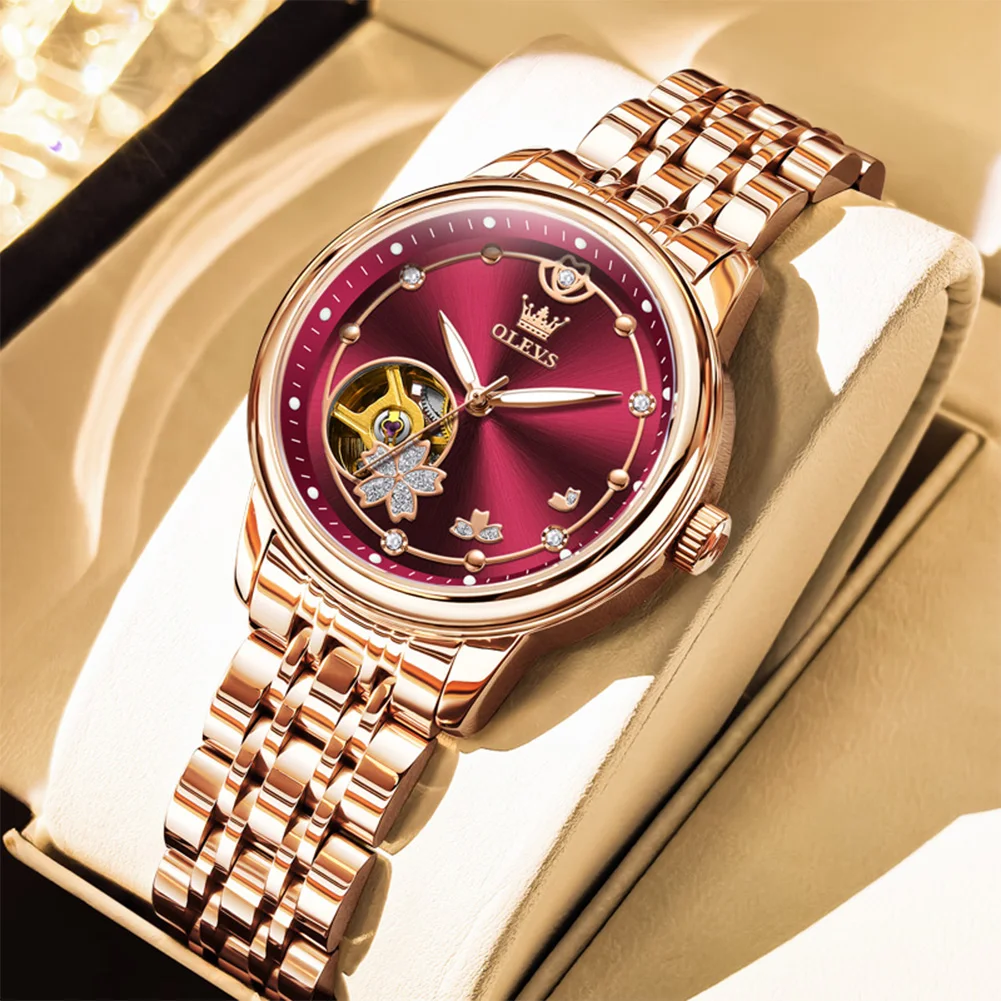 Rose Gold Wein Rot Luxus Casual Damen Armbanduhr Wasserdichte Automatische Mechanische Frau Uhr Elegante Mode frauen Uhren