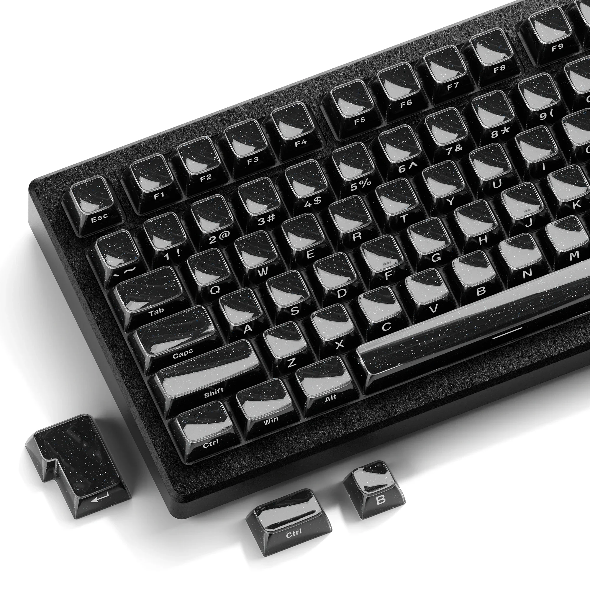 132 Tasten Sternenhimmel-Schwarz Kristall-Jelly PBT Keycaps, Double-Shot PC-Tastenkappen für Gaming-Mechanische Tastaturen Image