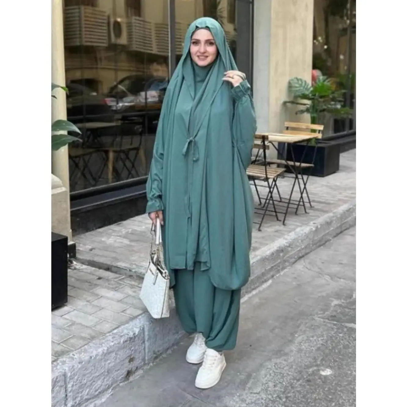 Eid Muslimisches Langes Khimar-Oberteil und Hose 2-teiliges Set Damen Abaya Gebetsgewand Vollständige Bedeckung Ramadan Kaftan Djellaba Muslimische Ensembles Image