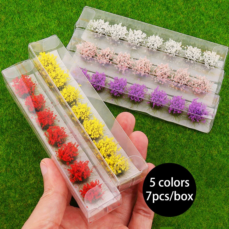 7 Stück/Box 12mm Blumencluster-Modellbausätze Landschaftsgarten-Dekor Statisches Gras Landschaftsmodell Grasbüschel DIY Bau-Layout Diorama Image