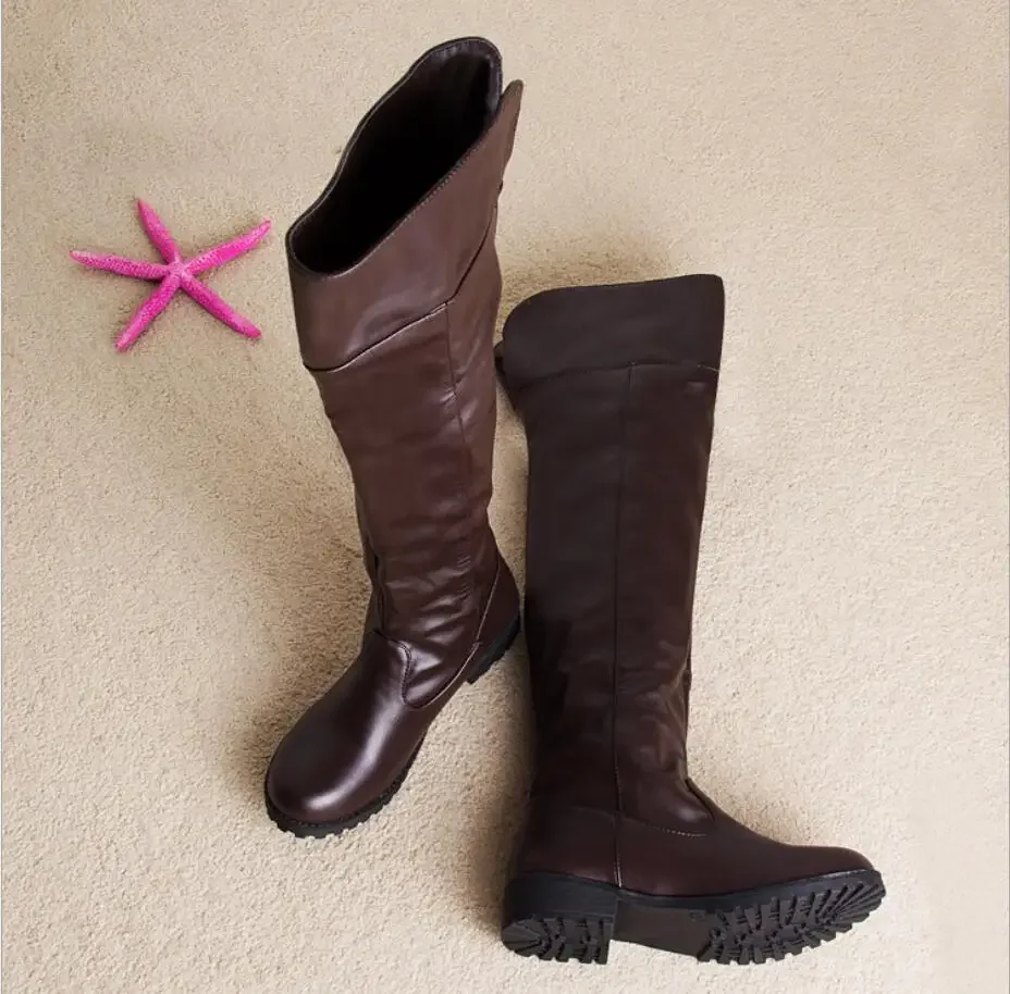 Erwachsene Frauen Halloween Cosplay lange Stiefel Overknee-Stiefel Pu Lederschuhe Frauen Pruim Day Party Cosplay Schuhe schwarz braun