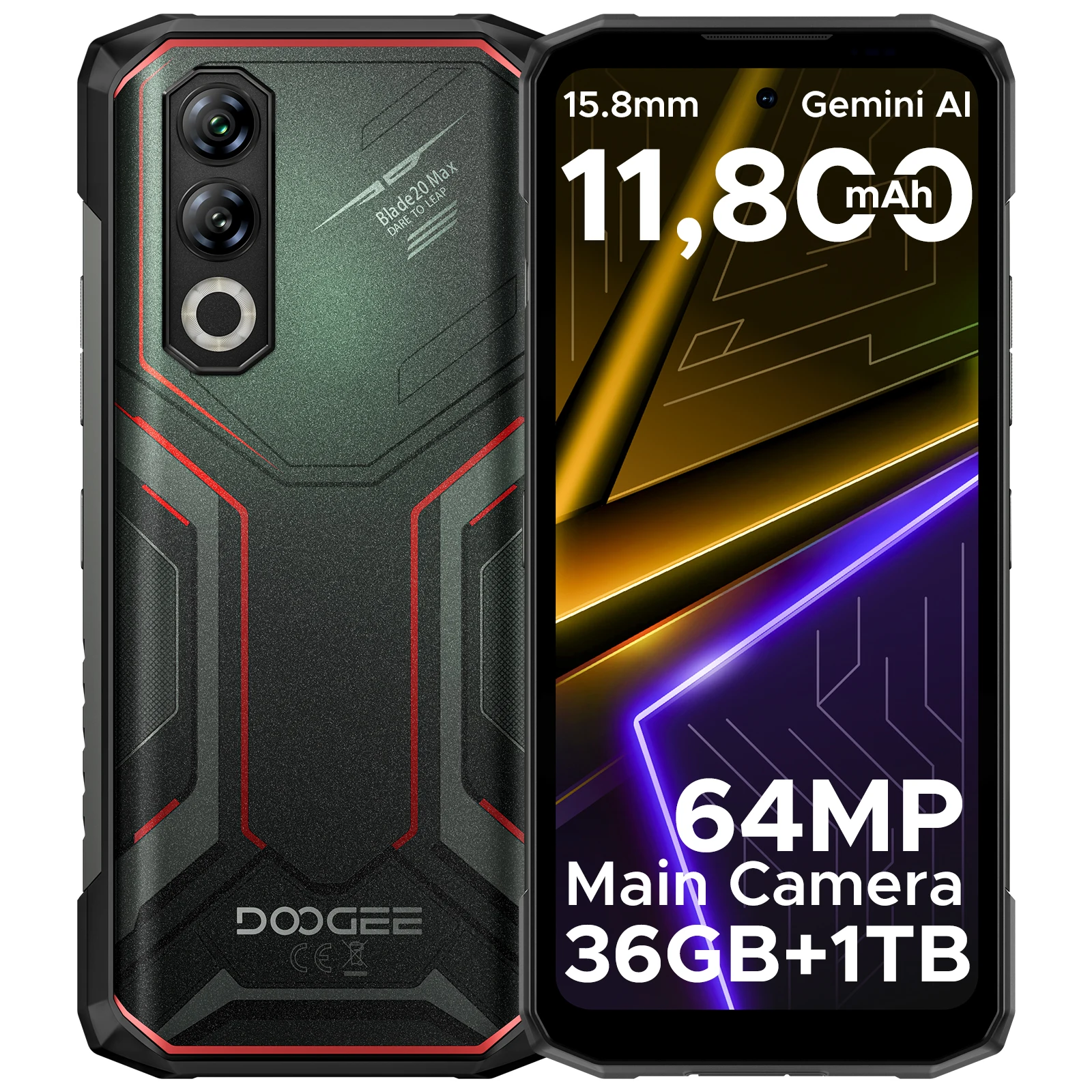 DOOGEE Blade20 MAX Rugged Smartphone 11800mAh Akku 6,6'' HD+ IPS 120Hz Display 12GB RAM 1TB ROM NFC Smartphone Android 15