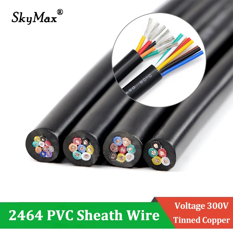 Schwarzes 2464 PVC-Ummanteltes Kabel 30 28 26 24 22 20 18AWG DIY-Kanal Audio-Signal-Steuerkabel Verzinntes Kupferkabel 2 3 4 5 6 7 8 9 10 Adern Image