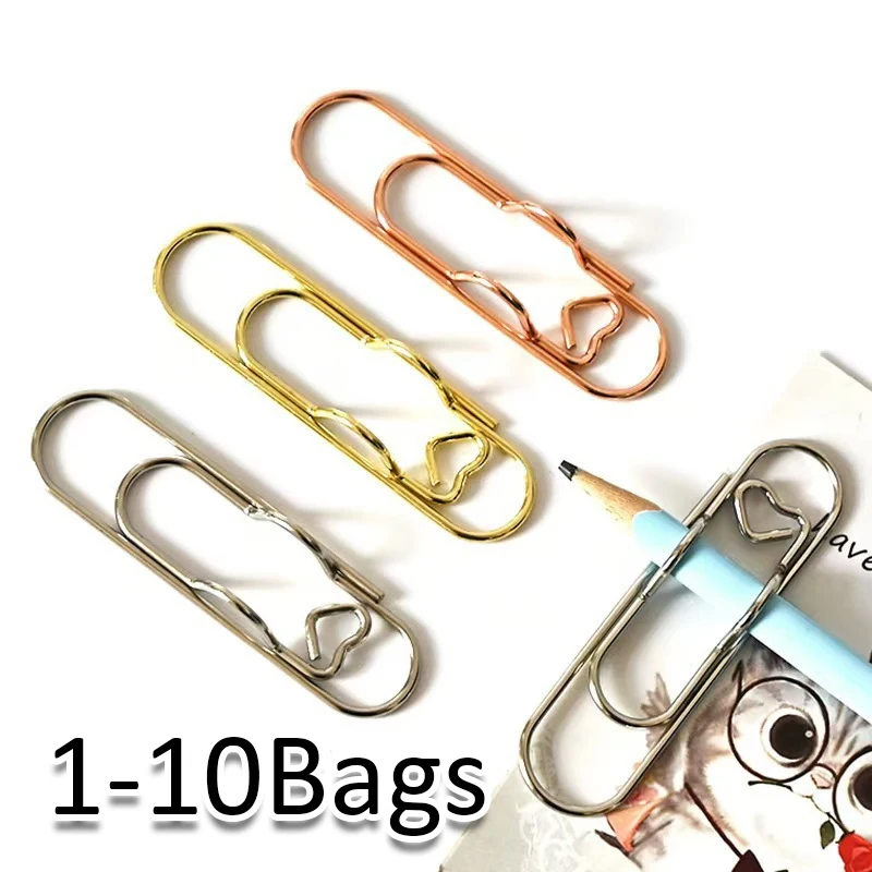 Schreibtisch-Organizer Schreibwaren-Geschenkset Klobiges Metall-Lesezeichen Stiftclip-Kombi-Set Herzförmiger Beschichteter Neuartiger Binderclip Seitenhalter Image