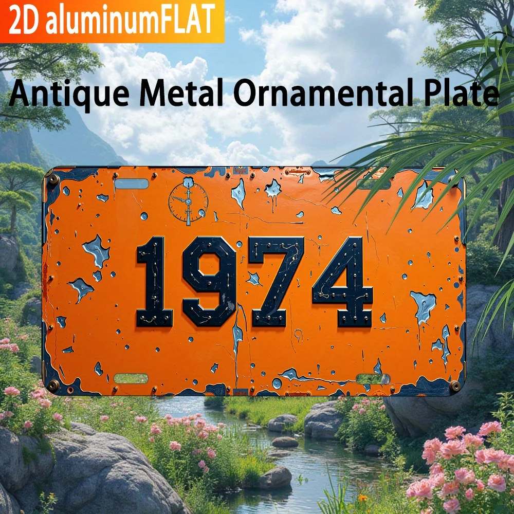 Vintage 1974 Retro Metallschild - 6x12 Zoll Distressed Orange Aluminium Wandkunst, UV-Bedruckt 2D Flache Dekoration für Männerhöhle, Garage