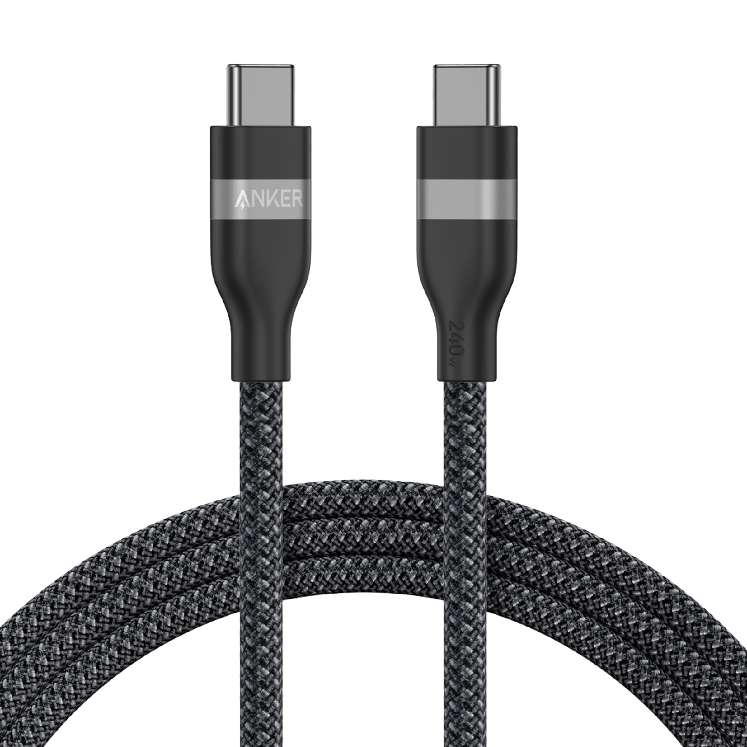 Anker USB-C to USB-C Cable (3 ft / 6 ft, 240W, Upcycled-Braided) 6 ft / Black Stone