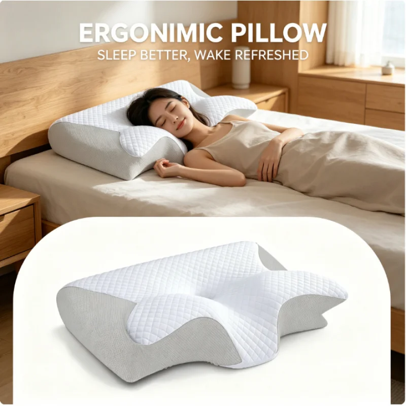 2-in-1 Memory-Schaum Nackenkissen Ergonomisches Kontur-Orthopädisches Kissen für Nackenschmerzen-Linderung für Seiten- und Rückenschläfer Image