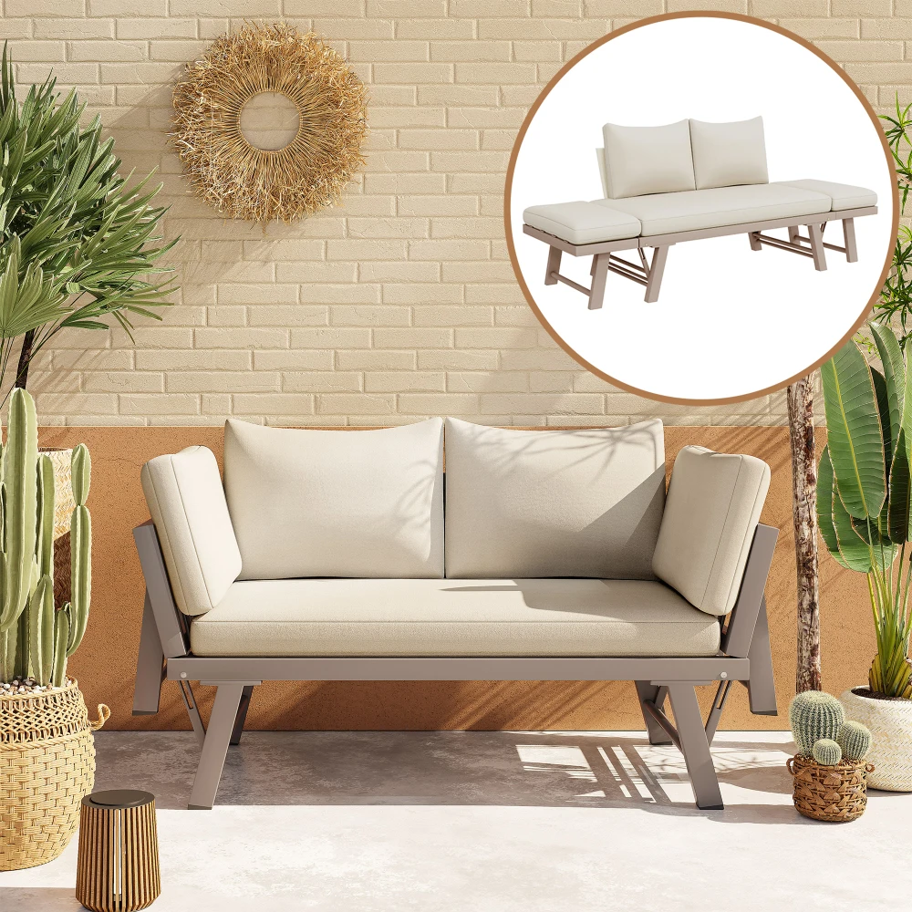 Gartenmöbel-Set, Outdoor-Sofa, Sonnenliege mit Armlehnen und Klappbaren Armlehnen, für Garten, Terrasse, Balkon Image