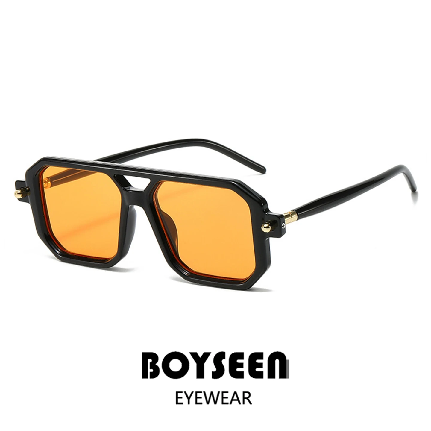 BOYSEEN Herren Hip Hop Style Orange Sonnenbrille Street Retro Quadratische Sonnenbrille Winter Reise Sonnenbrille UV400 Image