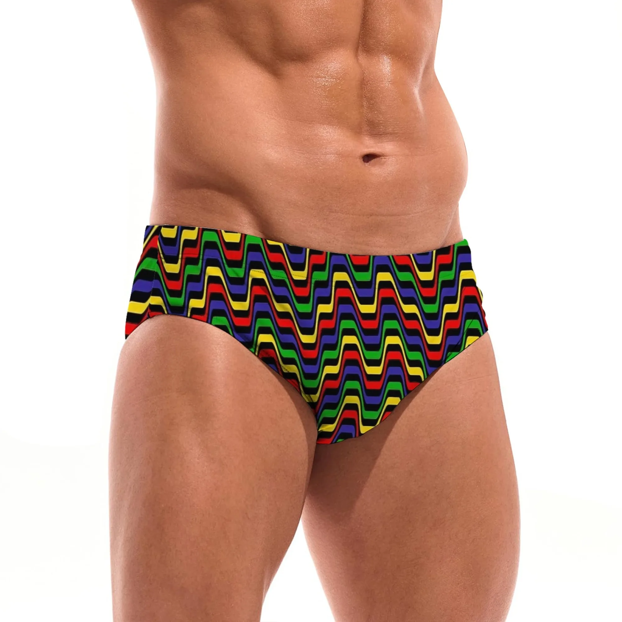 Bunte, gewellte, sexy Badehose für Herren, leichte, bequeme Herren-Slips, sexy Bikini-Bademode, lässige Strand- und Surfshorts, Badeanzug Image