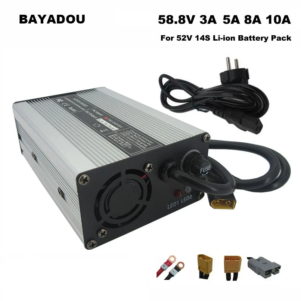 58,8V 3A 5A 8A 10A Lithium-Batterie-Ladegerät 52V 14S 20AH 30AH 50AH Li-Ionen-Energiespeicher Schnelles Intelligentes Ladegerät XT60 XT90 Image