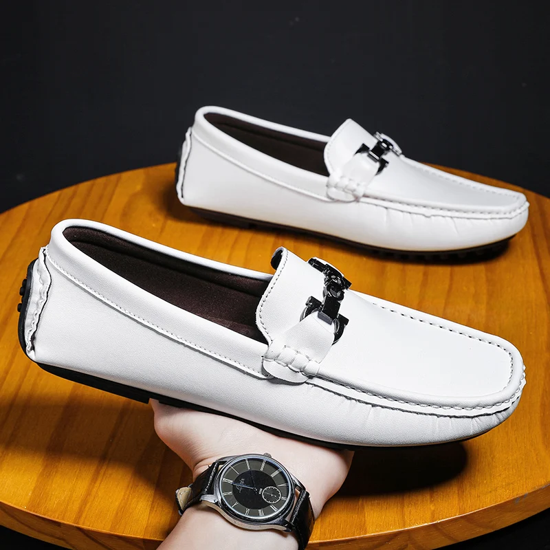 Mode Weiß männer Müßiggänger Bequeme Slip-on Leder Schuhe Für Männer Nicht-slip Fahren Schuhe Business Casual Schuhe mann Mokassins