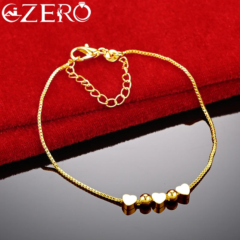 ALIZERO 18 Karat Gold Armband 925 Sterling Silber Herz Perlen Box Kette Armband Für Frauen Mode Charme Schmuck Hochzeit geschenk Image